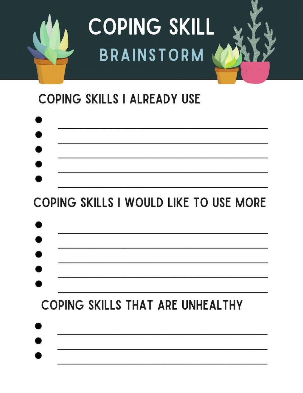Coping Skill Worksheet Brainstorm Download Kid Trauma - Etsy UK