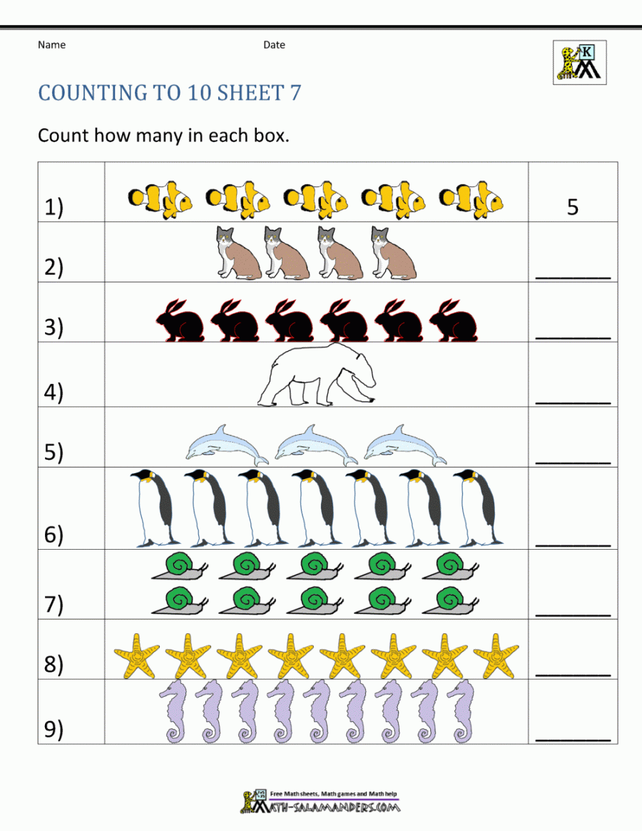 Counting to  Worksheets