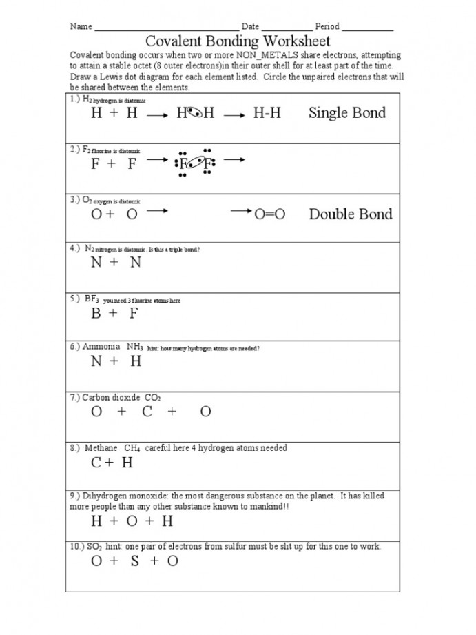 Covalent Bonding Worksheet  PDF