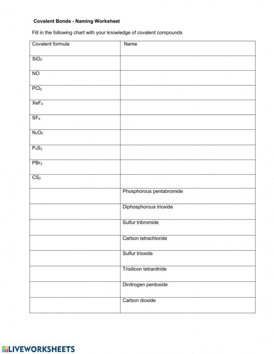 Covalent Naming worksheet  Live Worksheets