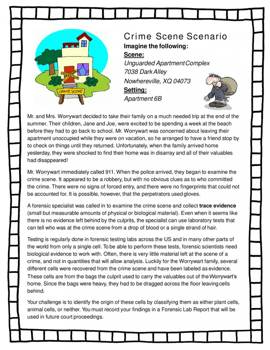 Crime Scene Scenario Worksheet Printable PDF Template Crime Scene Scenario Worksheet Printable PDF Template