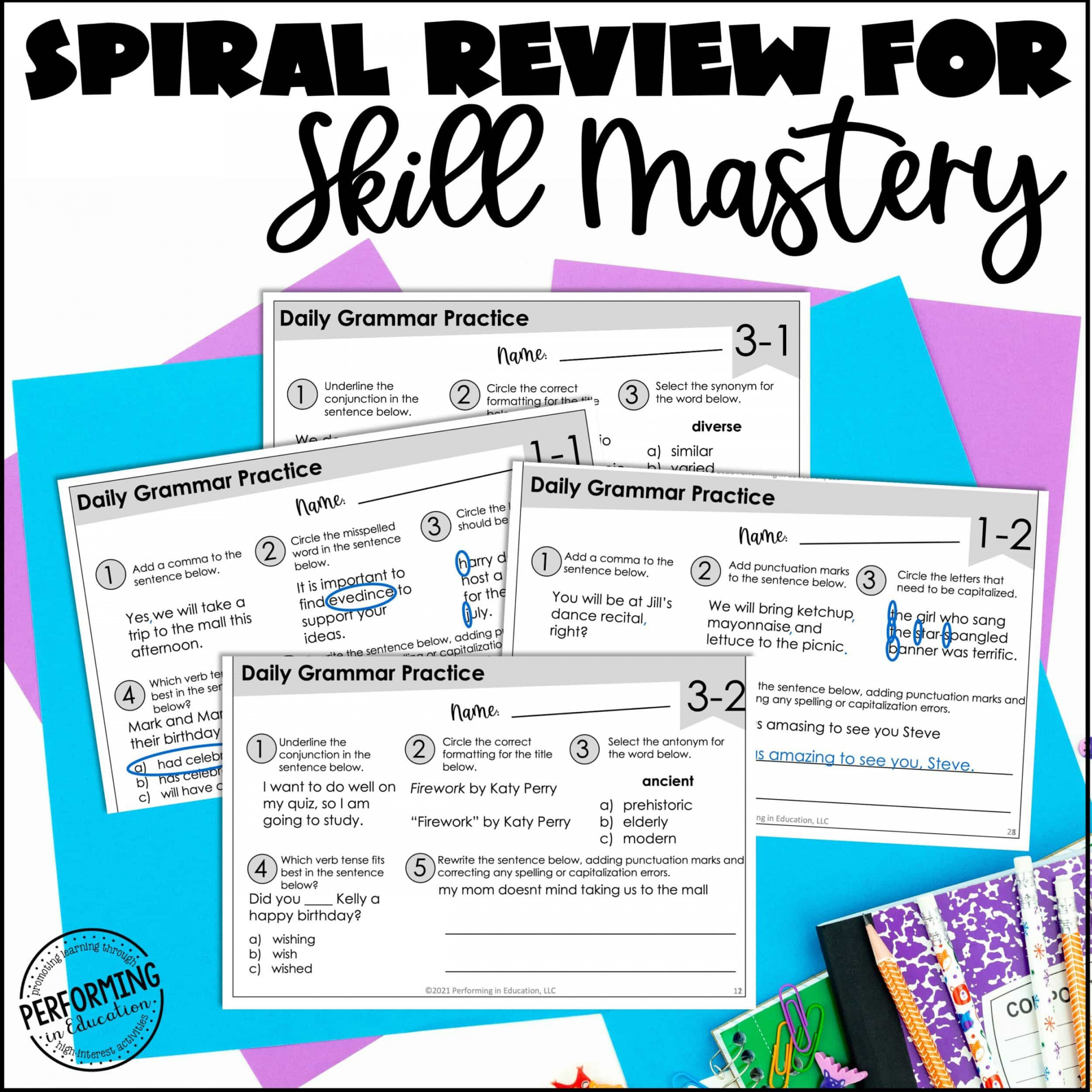 Daily Grammar Practice For th Grade  Grammar Worksheets  Spiral