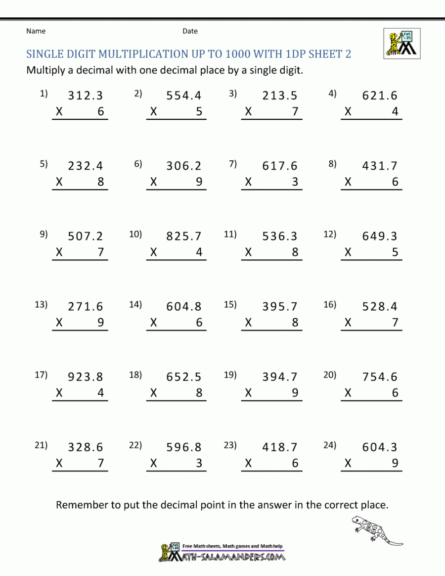 Decimal Multiplication Worksheets th Grade