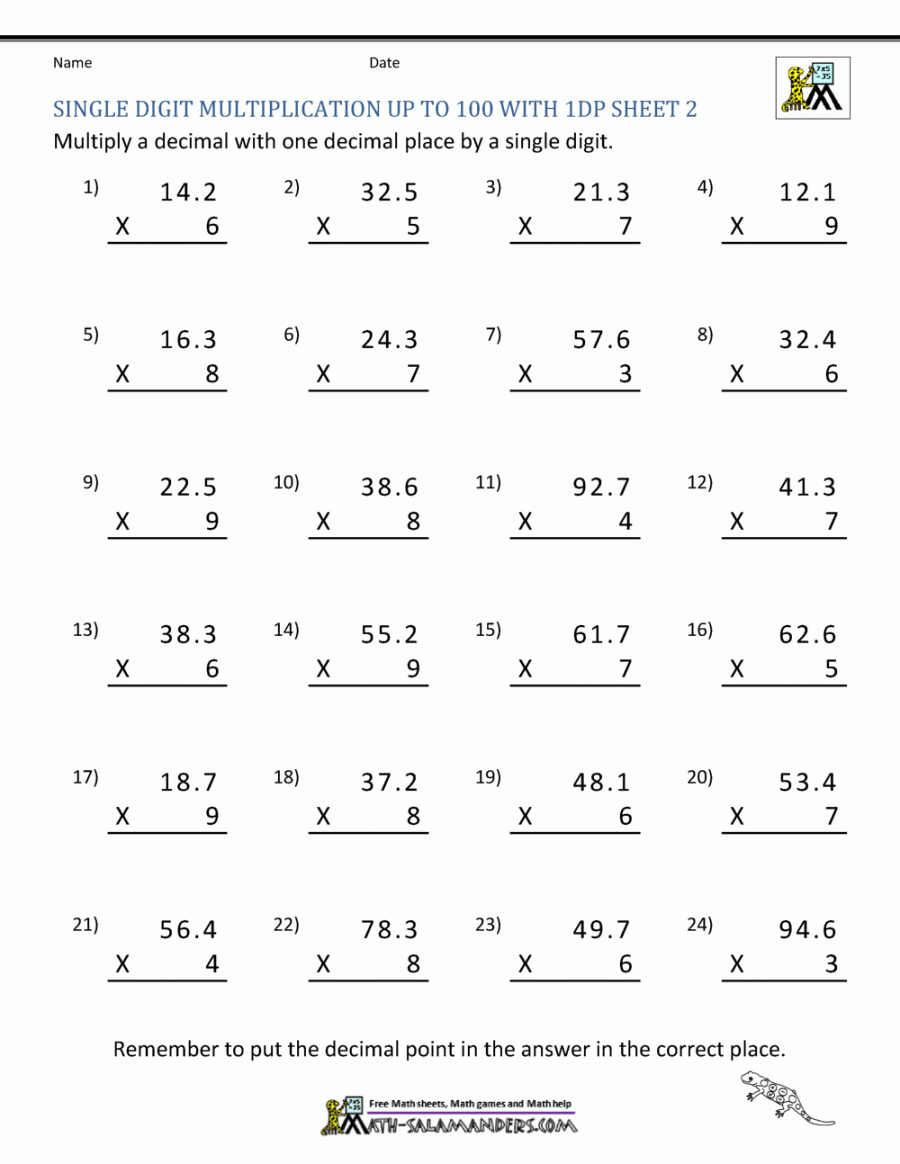 Decimal Multiplication Worksheets th Grade