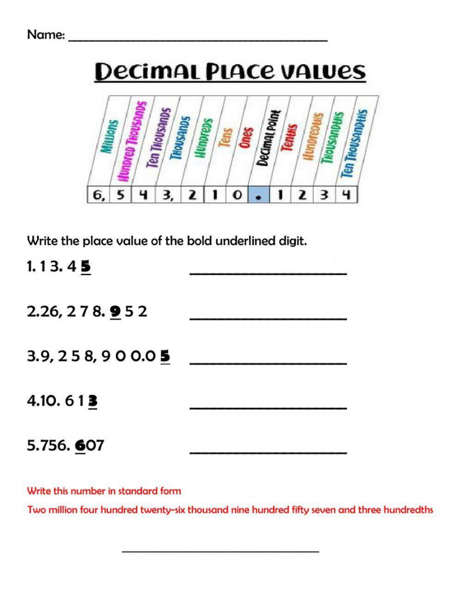 decimal place value interactive exercise  Live Worksheets