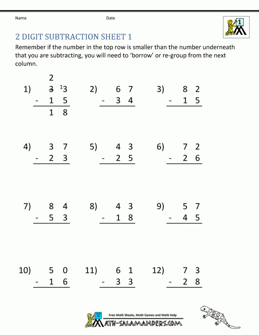 Digit Subtraction Worksheets