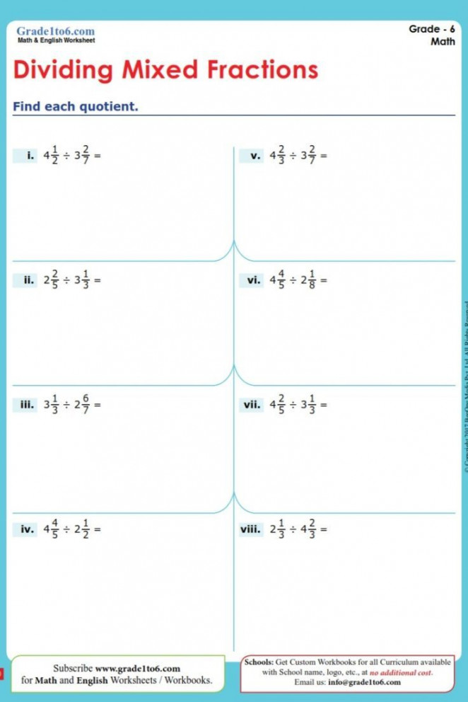 Dividing Mixed Fractions  Grade  math worksheets, Fractions