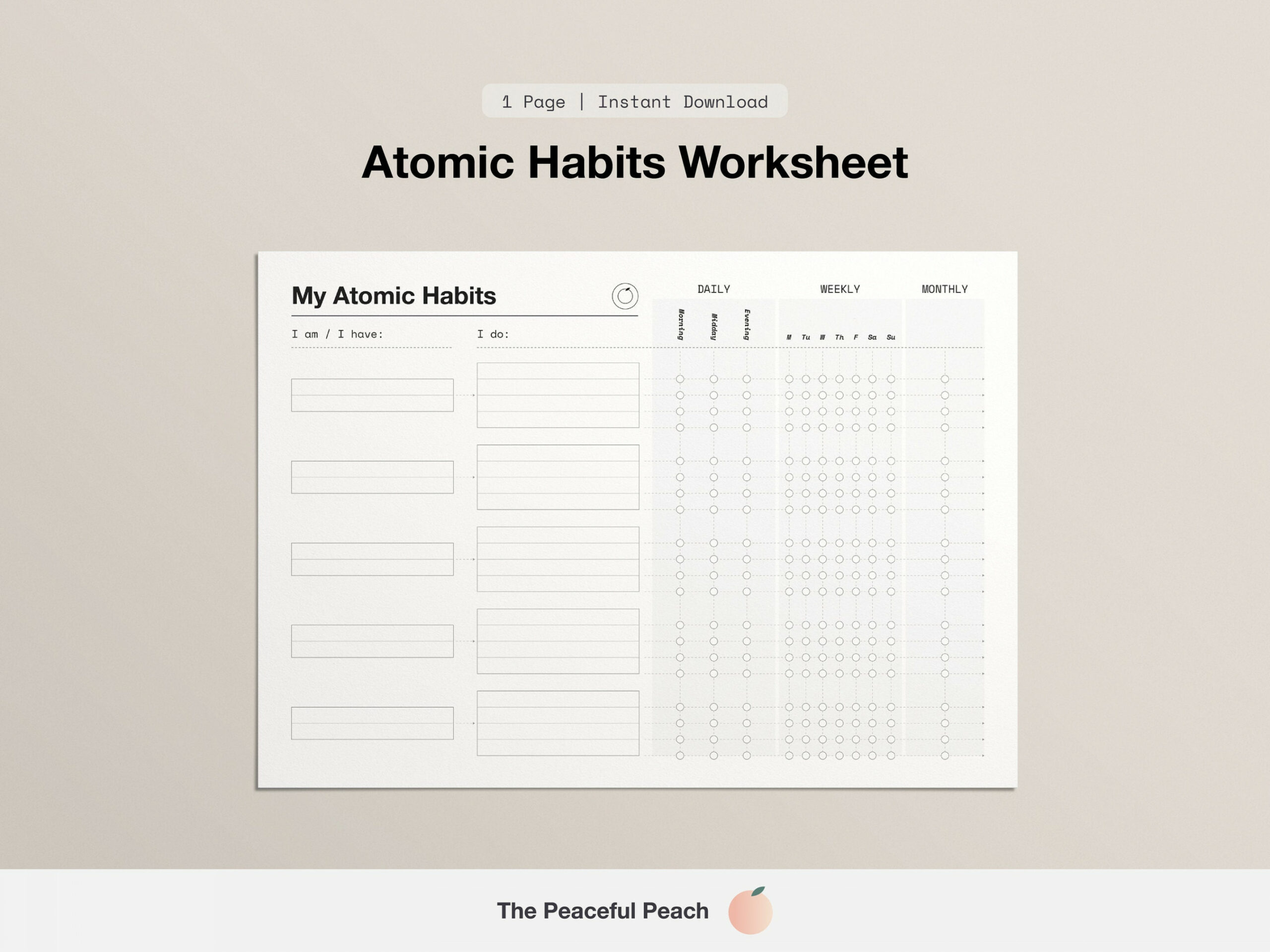 Druckbares Arbeitsblatt Atomic Habits  Ziele Planer zum Ausdrucken,  digitaler Zielplaner, Zielvereinbarungsplaner