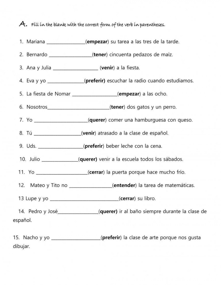 E--IE Stem Changing verb practice worksheet  Live Worksheets