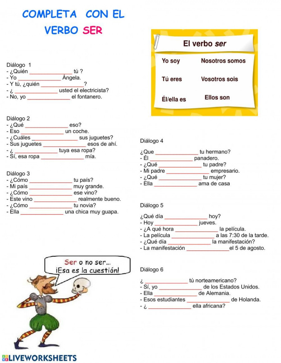 El Verbo Ser Worksheet Answers  Spanish teaching resources