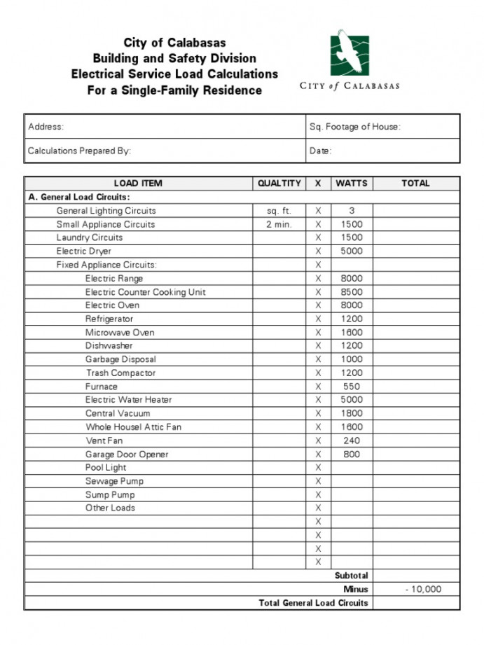 Electrical Load Calculation Worksheet  PDF  Home Appliance  Hvac