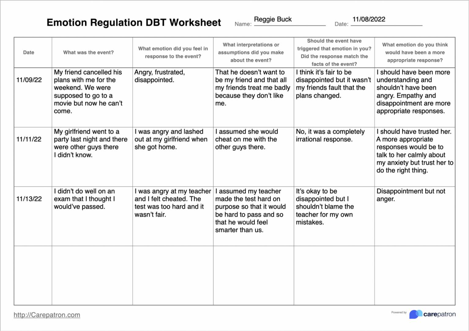 Emotion Regulation DBT Worksheets & Example  Free PDF Download