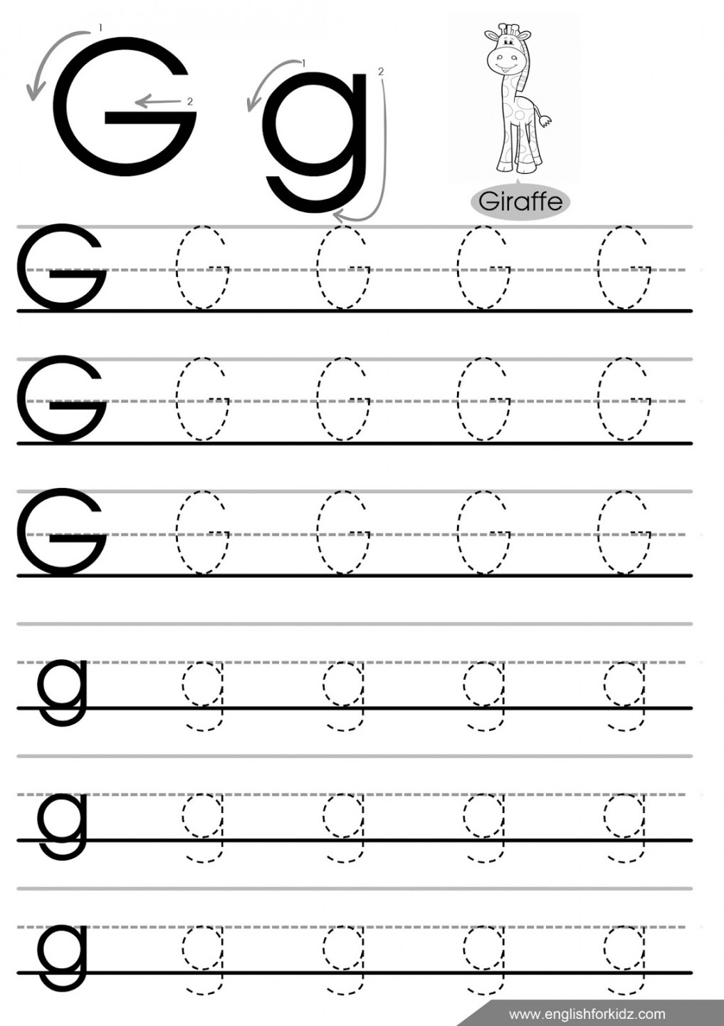 English for Kids Step by Step: Letter G Worksheets, Flash Cards