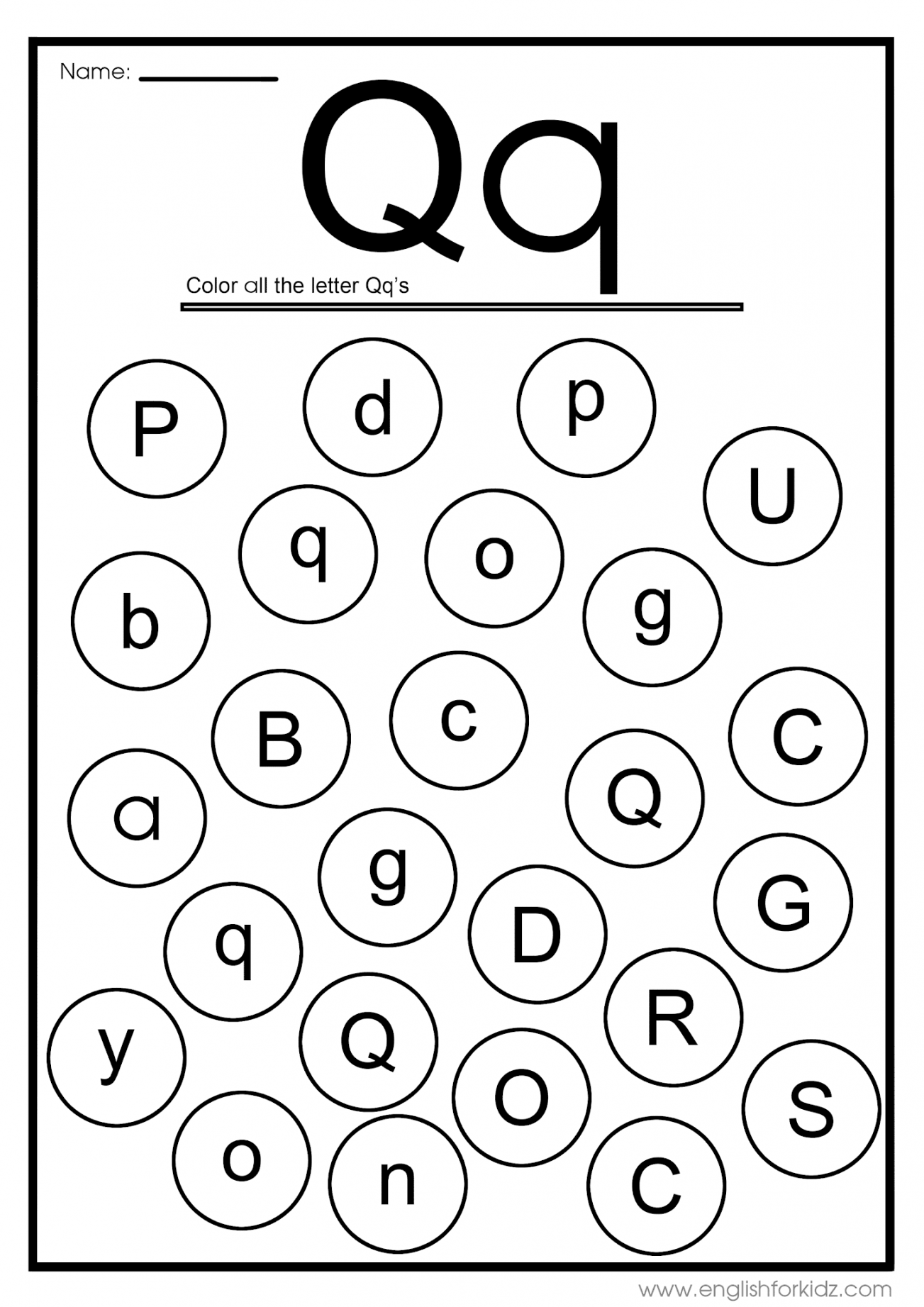 English for Kids Step by Step: Letter Q Worksheets, Flash Cards