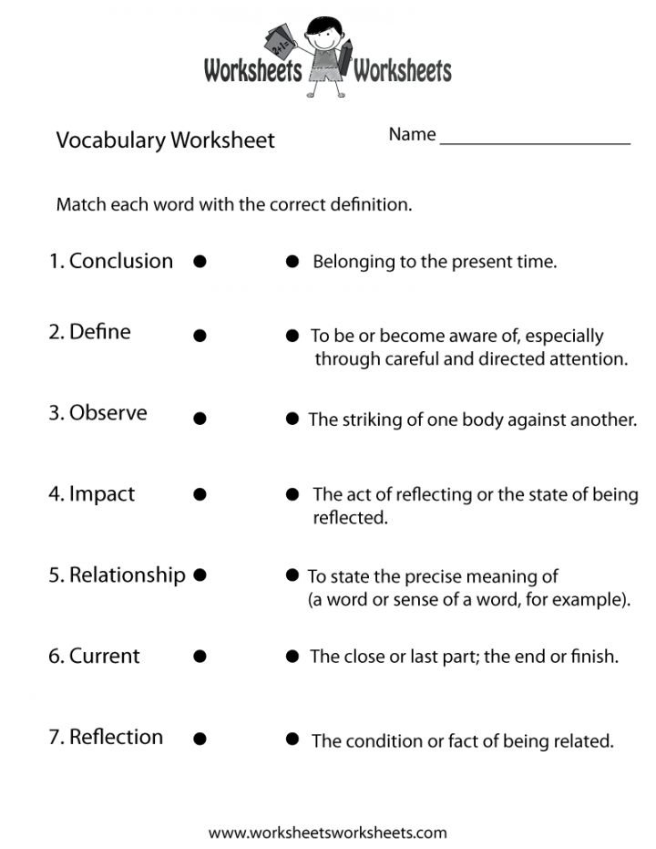 English Vocabulary Worksheet  Worksheets Worksheets