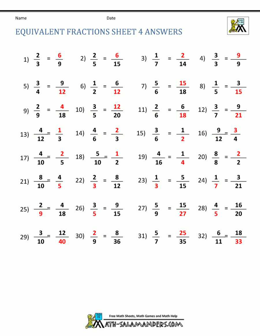 Equivalent Fractions Worksheet