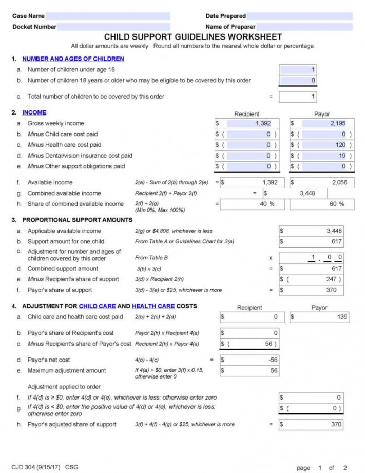 Error In Child Support Guidelines Worksheet Published By The Court