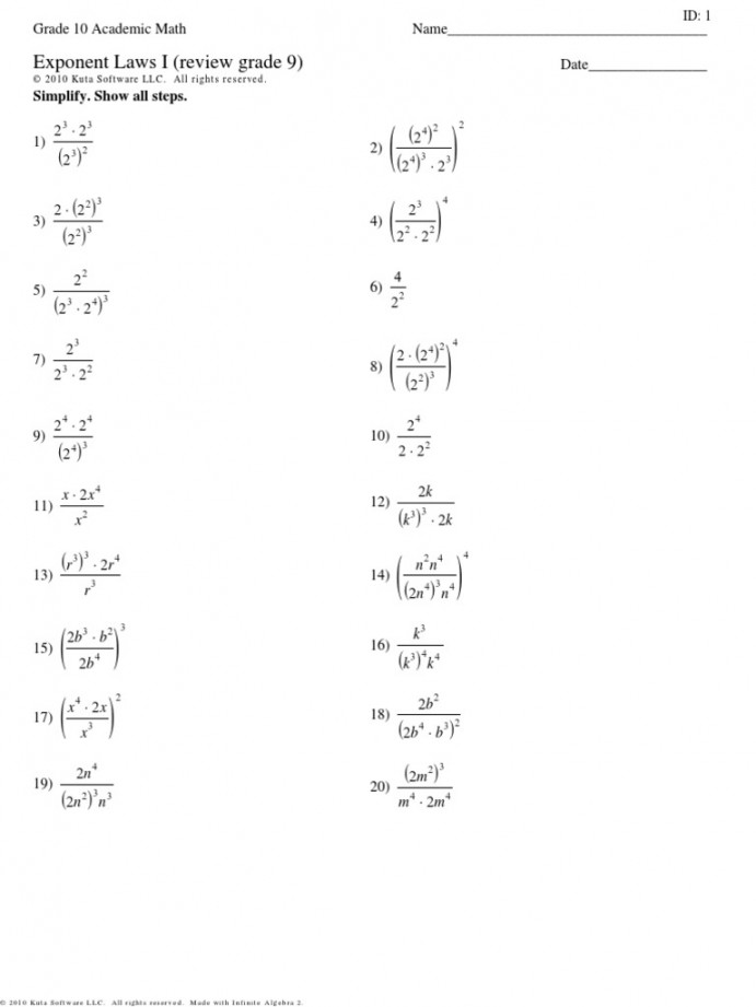 Exponent Laws I Review Grade   PDF  Accounting