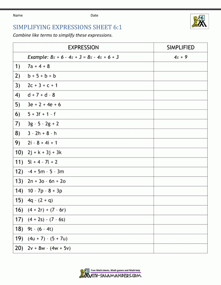 Expressions and Equations th Grade