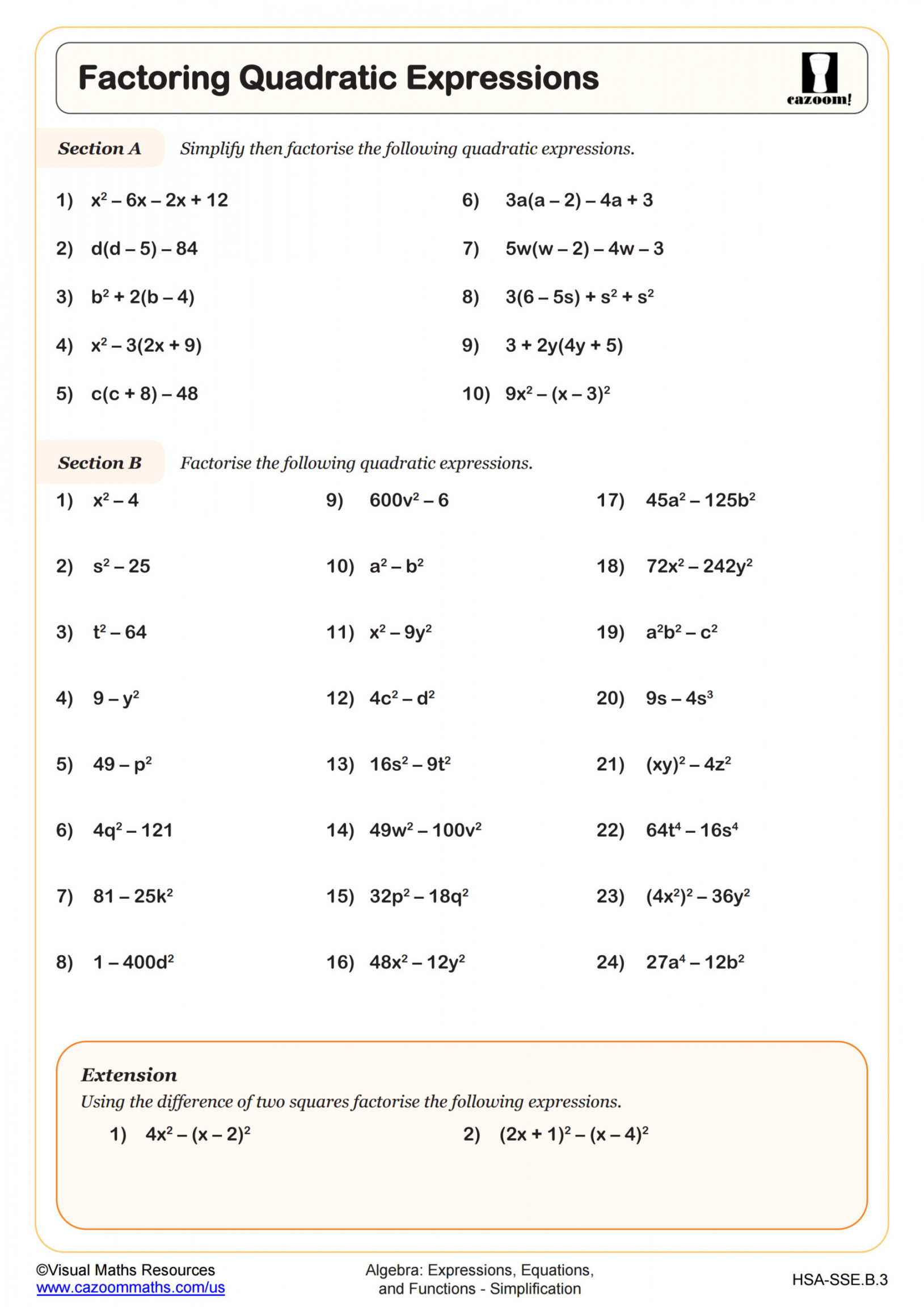 Factoring Quadratic Expressions Worksheet  Fun and Engaging