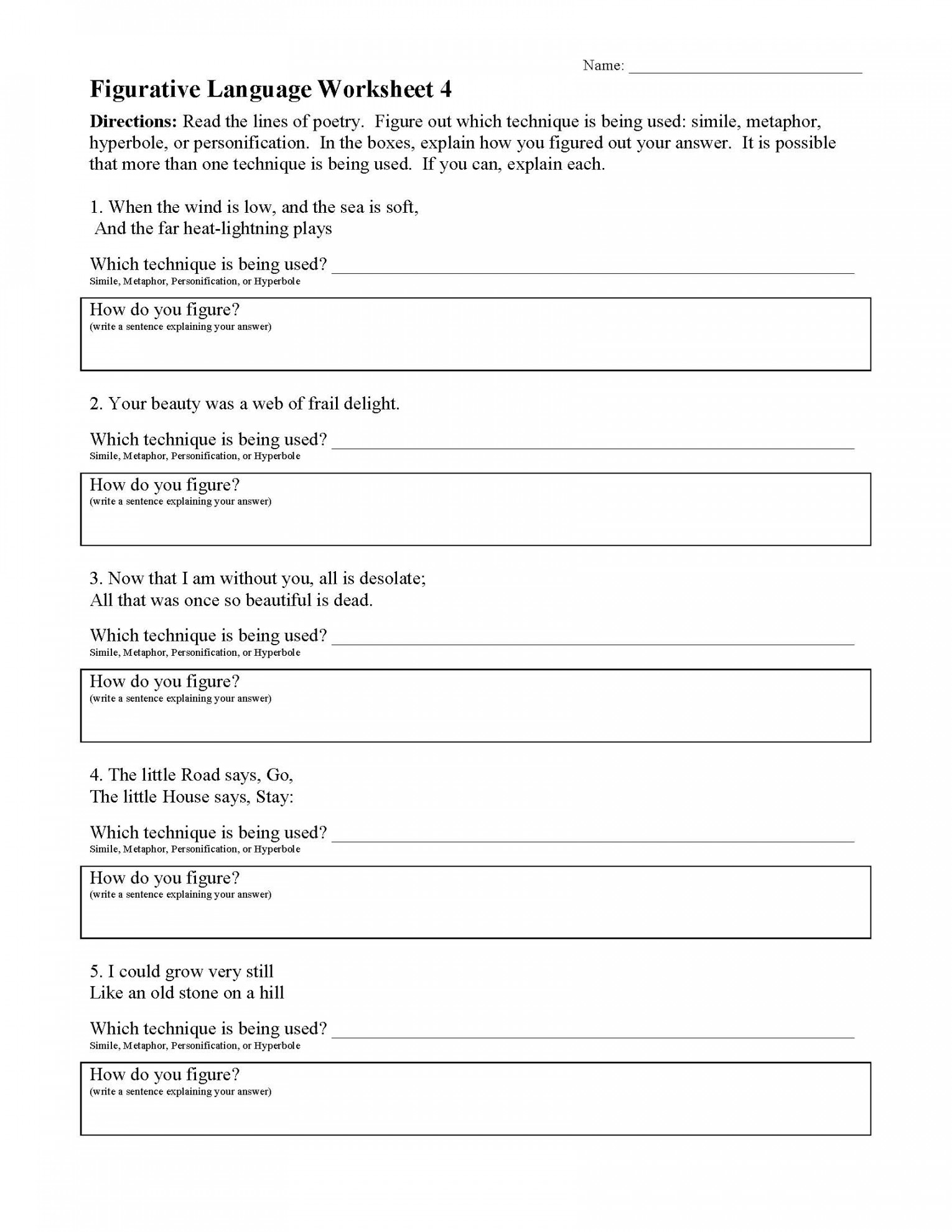 Figurative Language Worksheet   Reading Activity