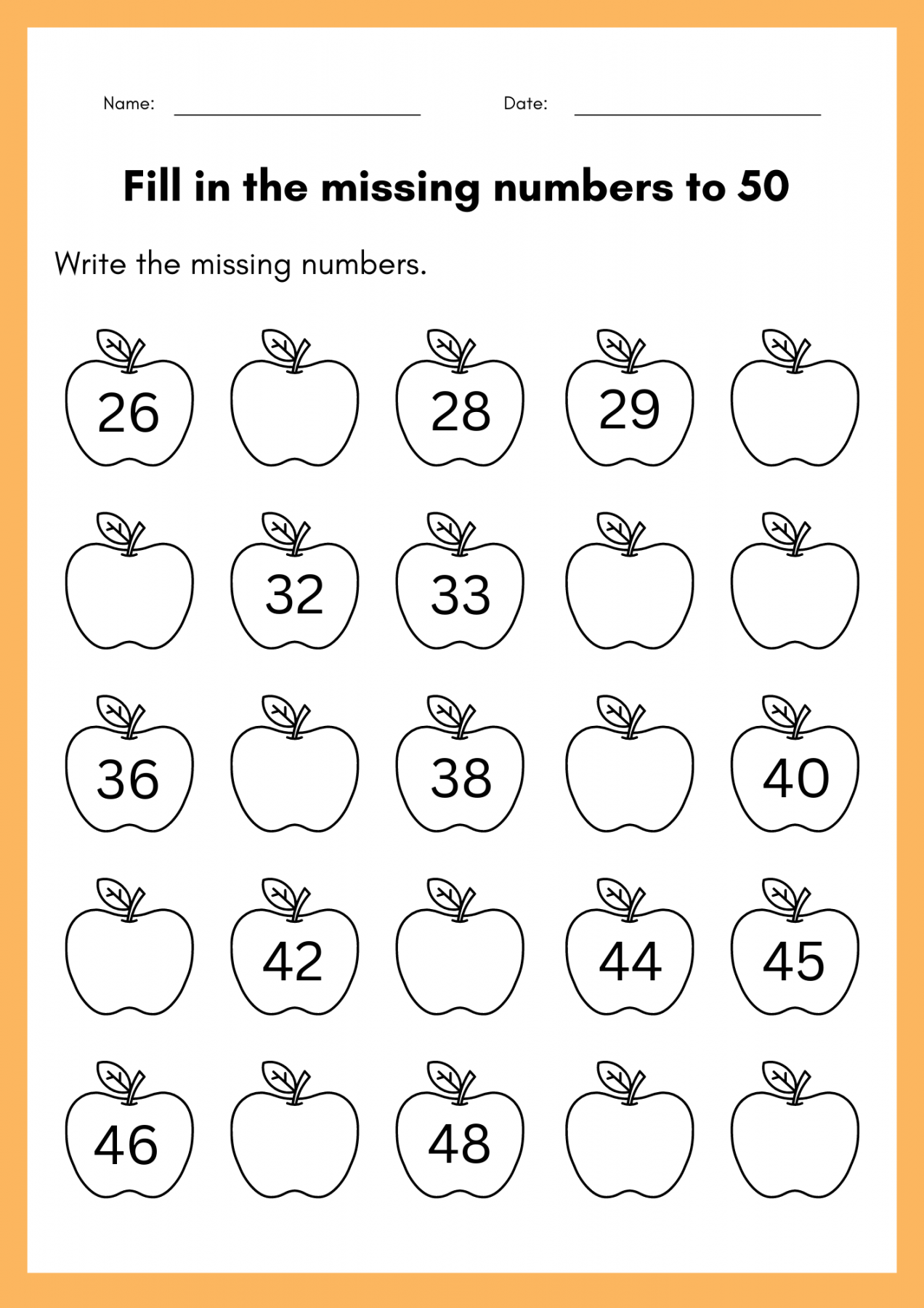 fill in the missing numbers to  worksheet - kindergarten numbers