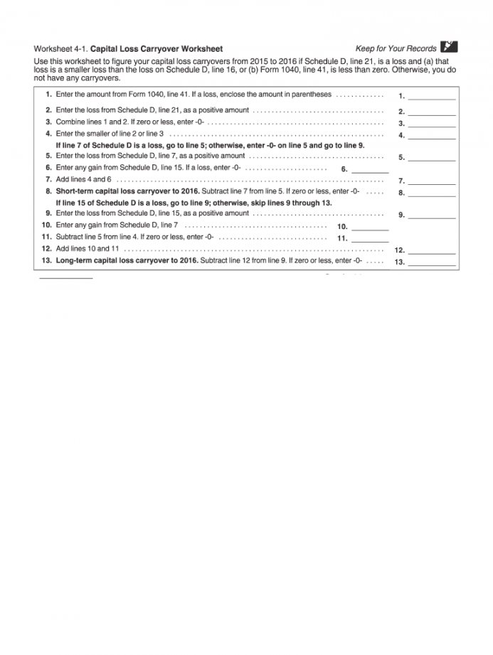 - Form IRS Capital Loss Carryover Worksheet Fill Online