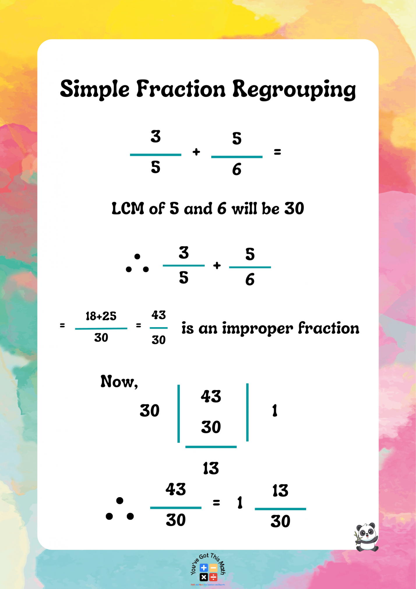 Free Adding and Subtracting Fractions with Regrouping Worksheet