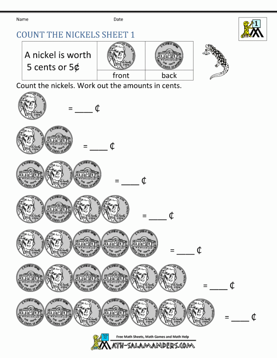 Free Math Money Worksheets st Grade