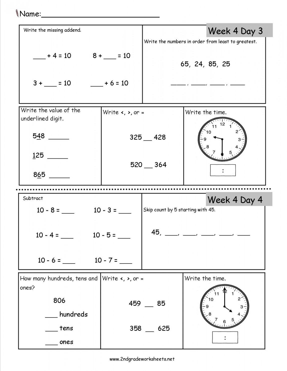 Free nd Grade Daily Math Worksheets