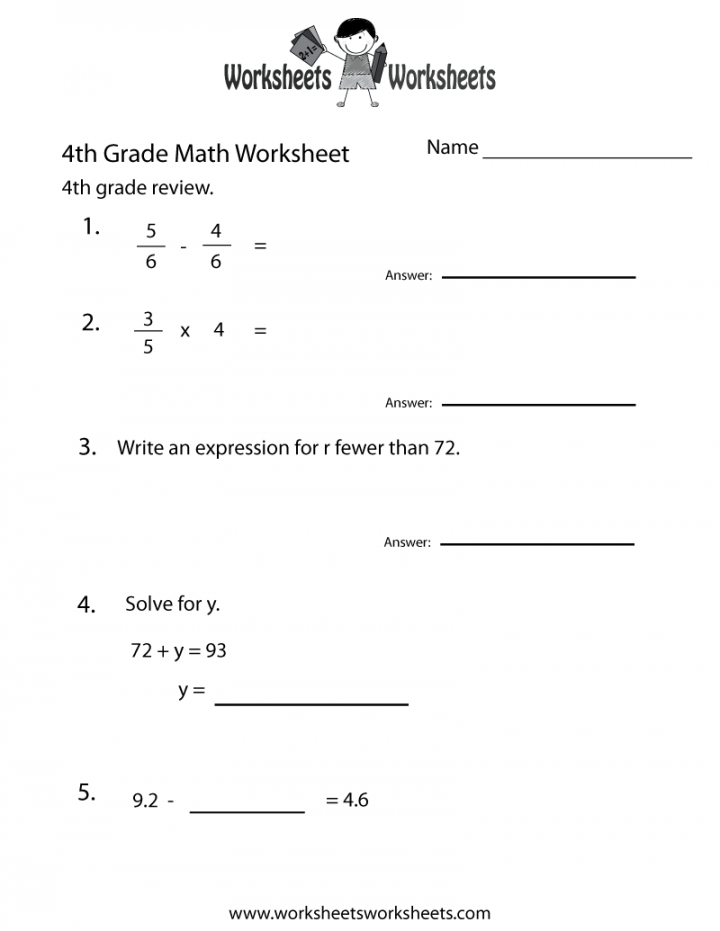 Free Printable Fourth Grade Math Practice Worksheet