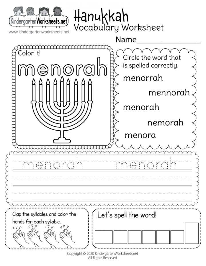 Free Printable Hanukkah Vocabulary Worksheet