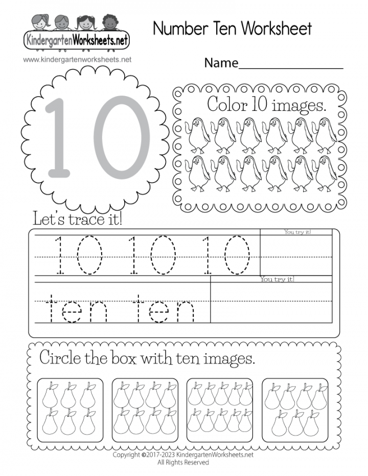 Free Printable Number Ten Worksheet
