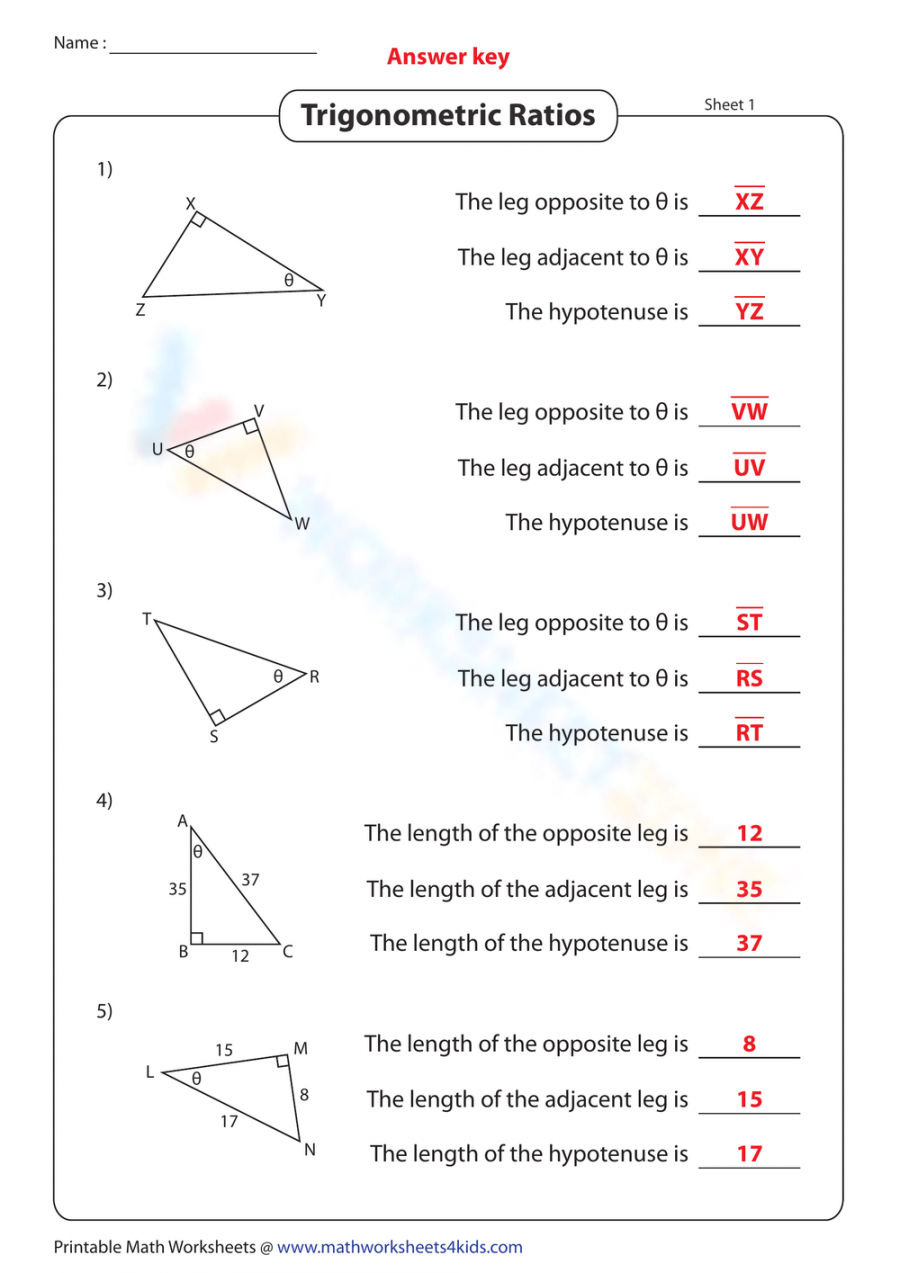 Free Printable Trigonometric Ratios Worksheet Answers