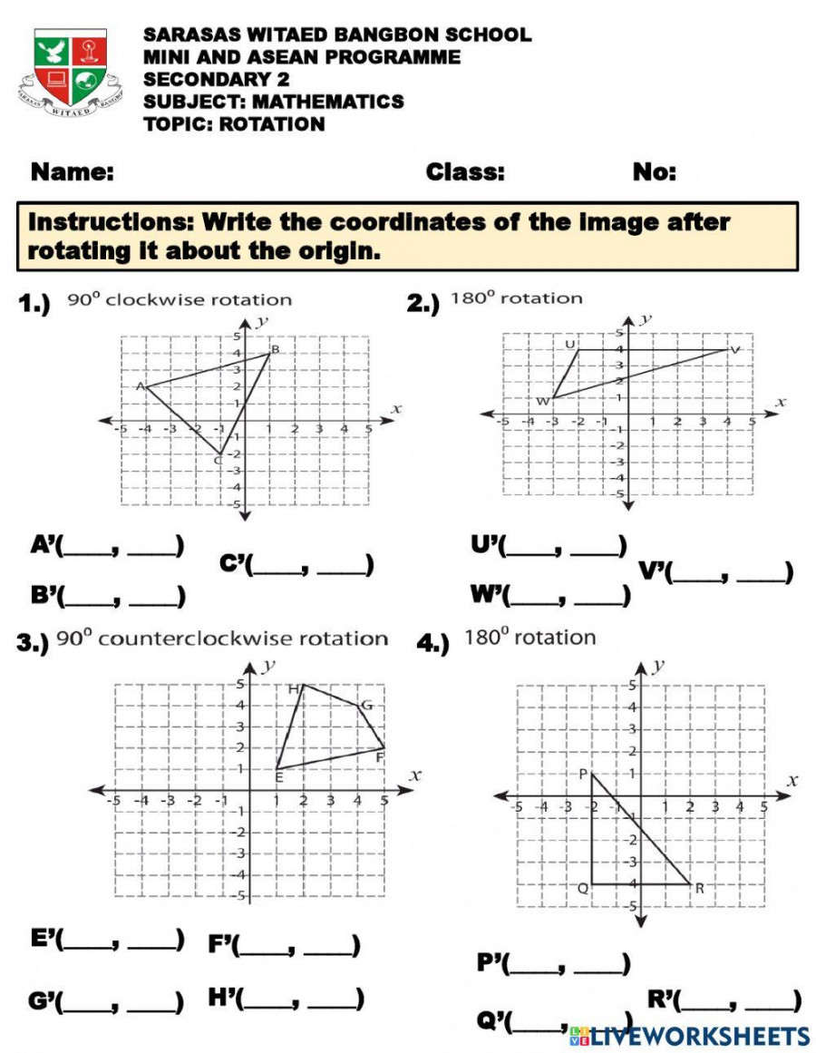 Geometric Transformation: Rotation worksheet  Live Worksheets