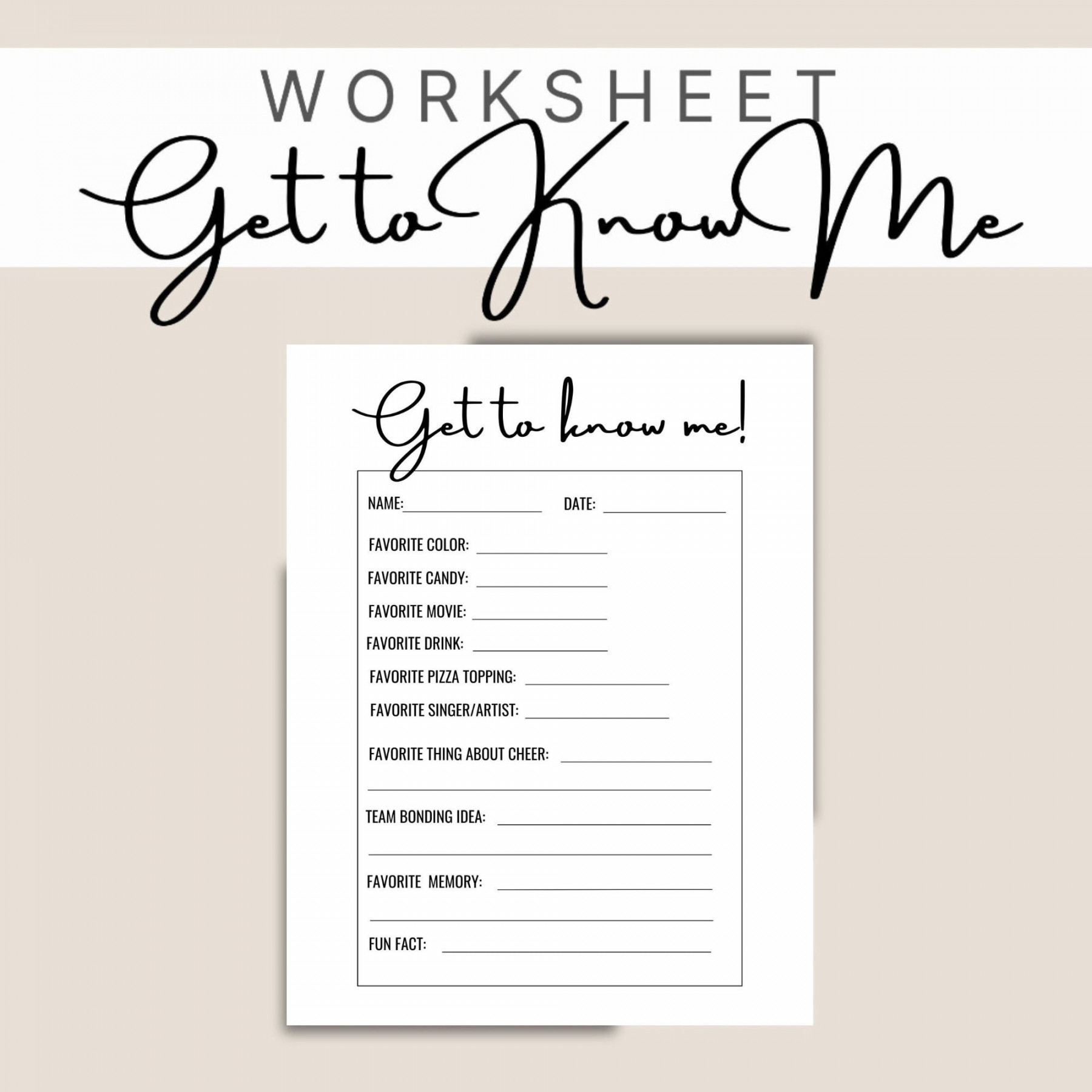 Get to know me worksheet/ Ice Breaker printable/ Back-to-school worksheets/  Team bonding