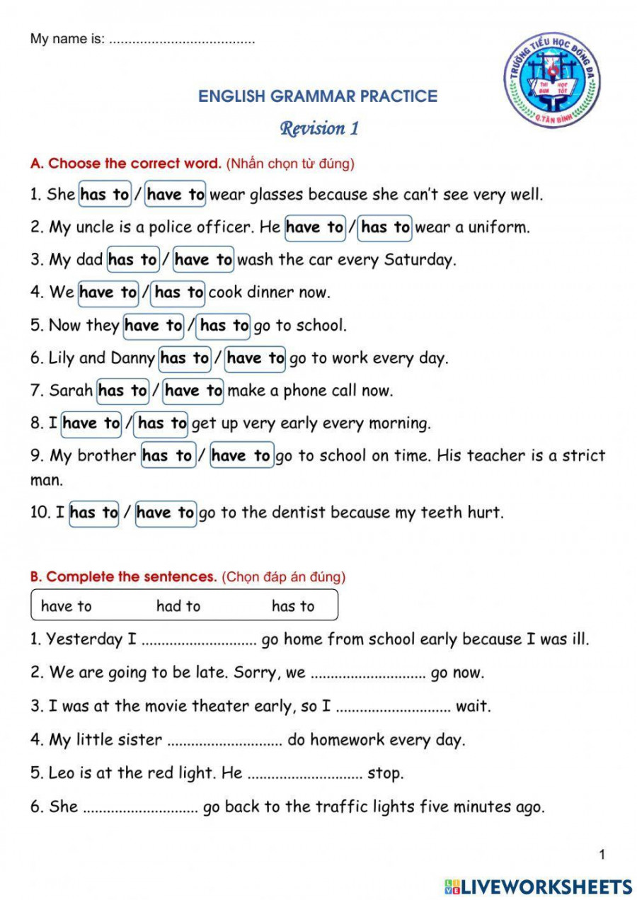 Grade  English Grammar Practice worksheet  Live Worksheets