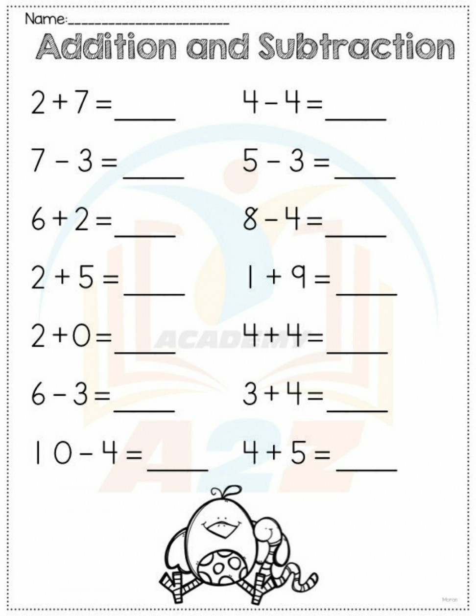 Grade  math worksheet "addition and subtraction"  st grade math