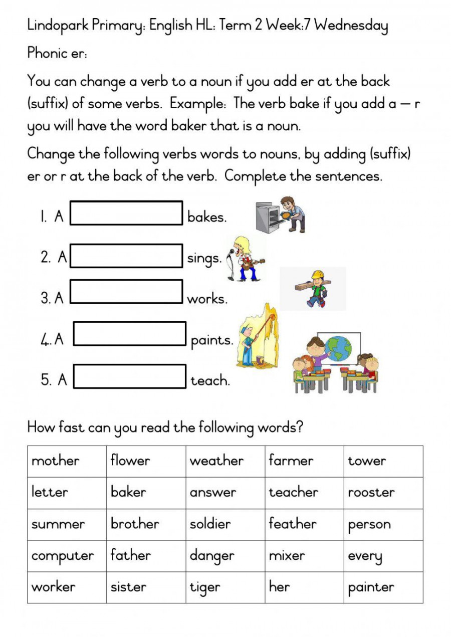 Grade  Term  Week  English Phonic er Wedneday worksheet  Live