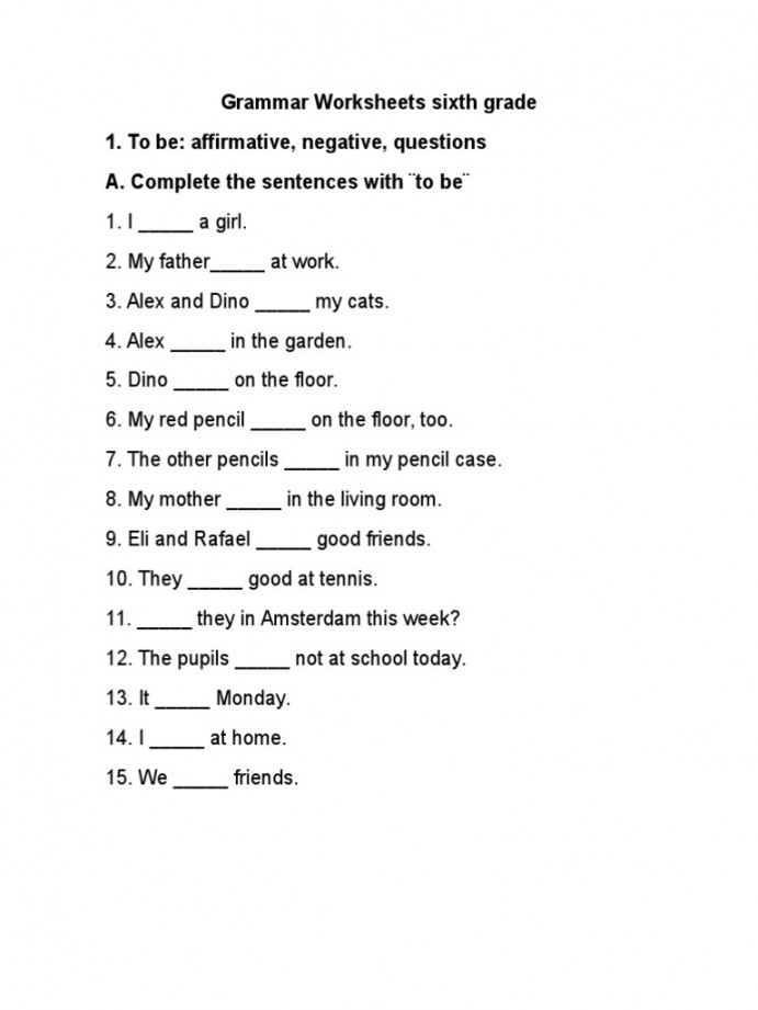 Grammar Worksheets Sixth Grade  PDF
