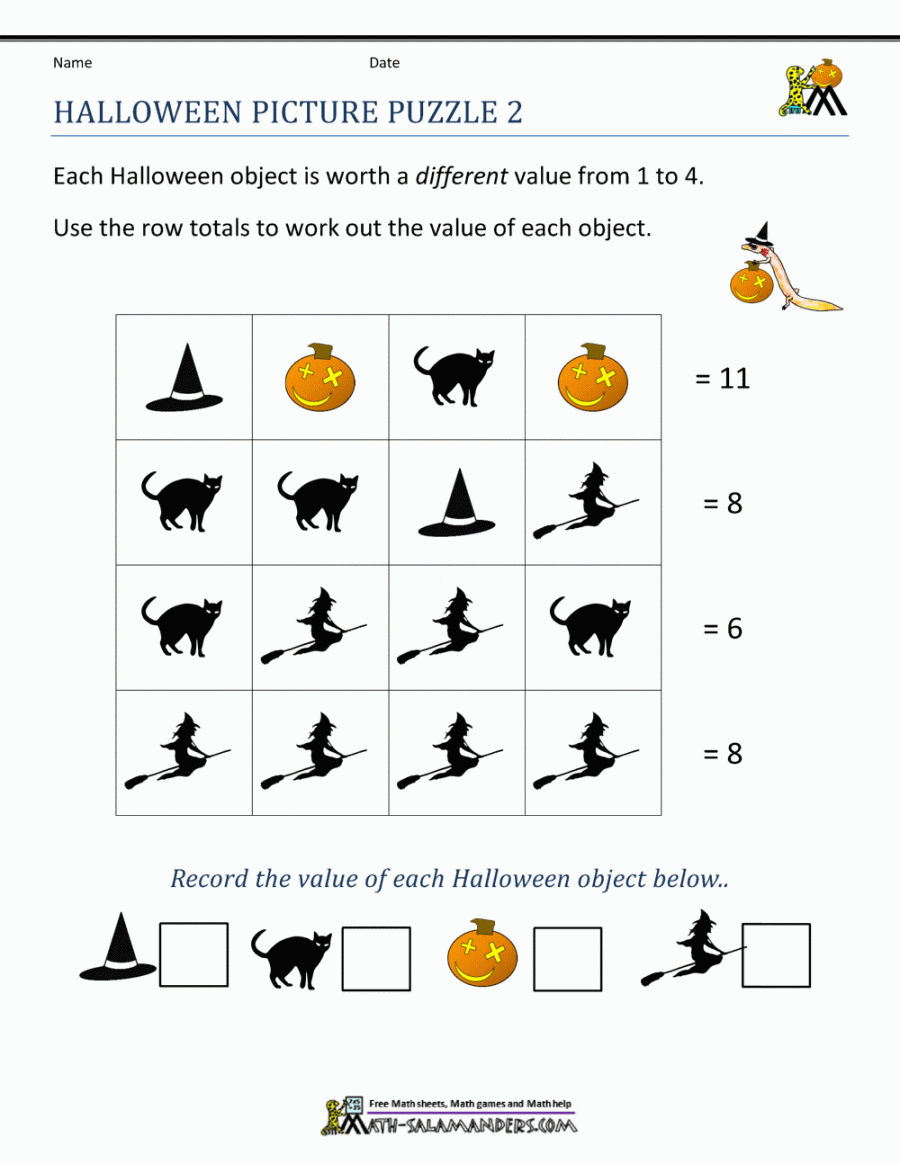 Halloween Picture Puzzle   Halloween math worksheets, Halloween