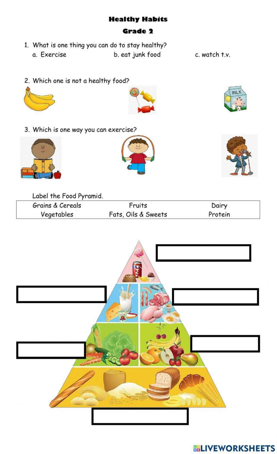 Healthy Habits exercise for   Science worksheets, Food pyramid