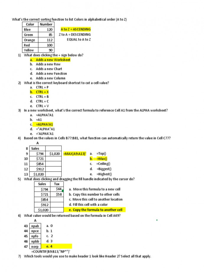 Indeed Excel Quiz  PDF  Teaching Mathematics