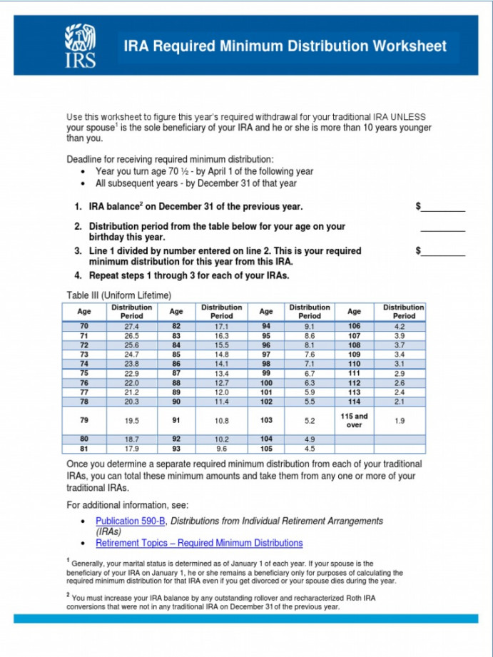 IRA Required Minimum Distribution Worksheet  PDF  Individual