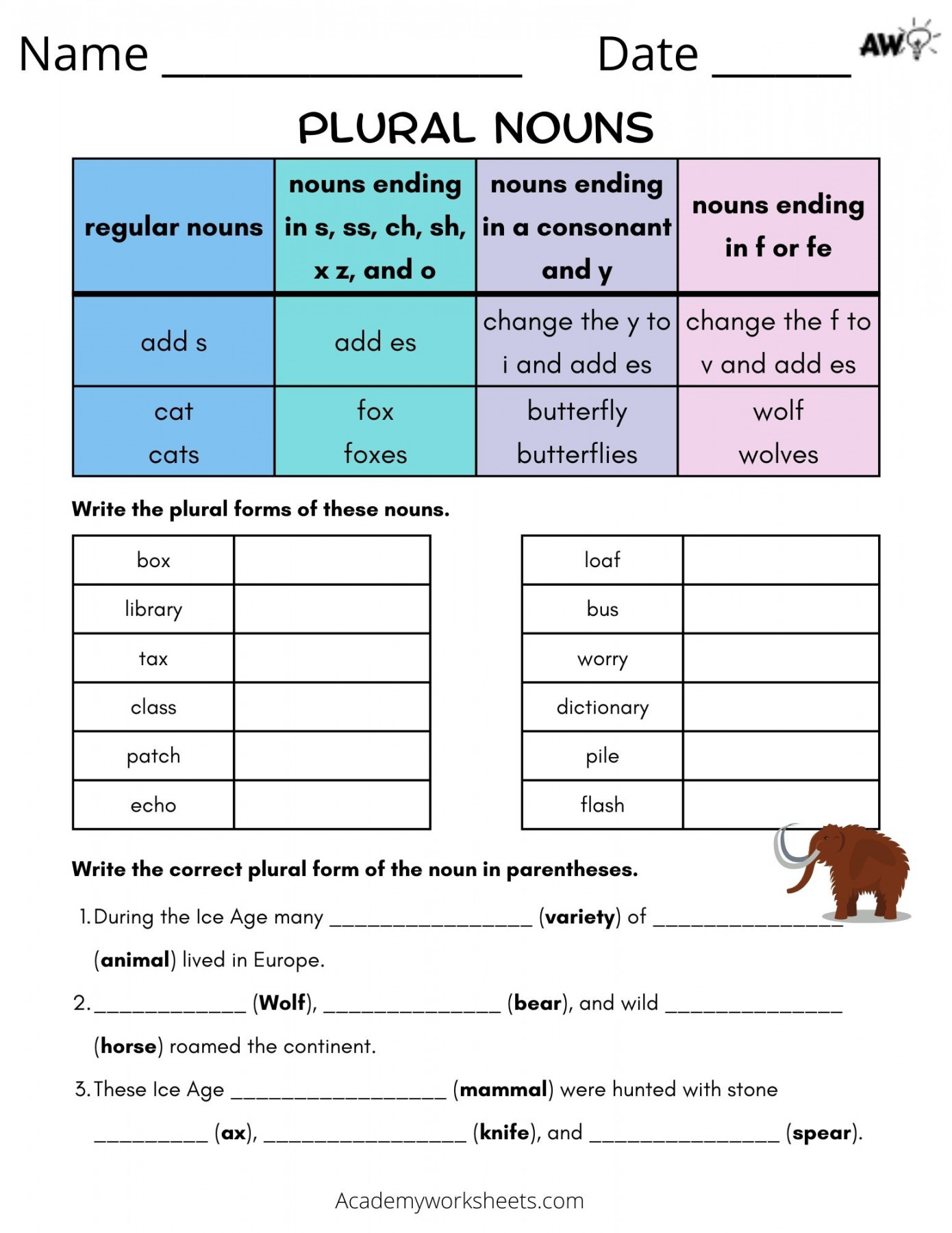 Irregular Plural Nouns - Worksheets - Academy Worksheets