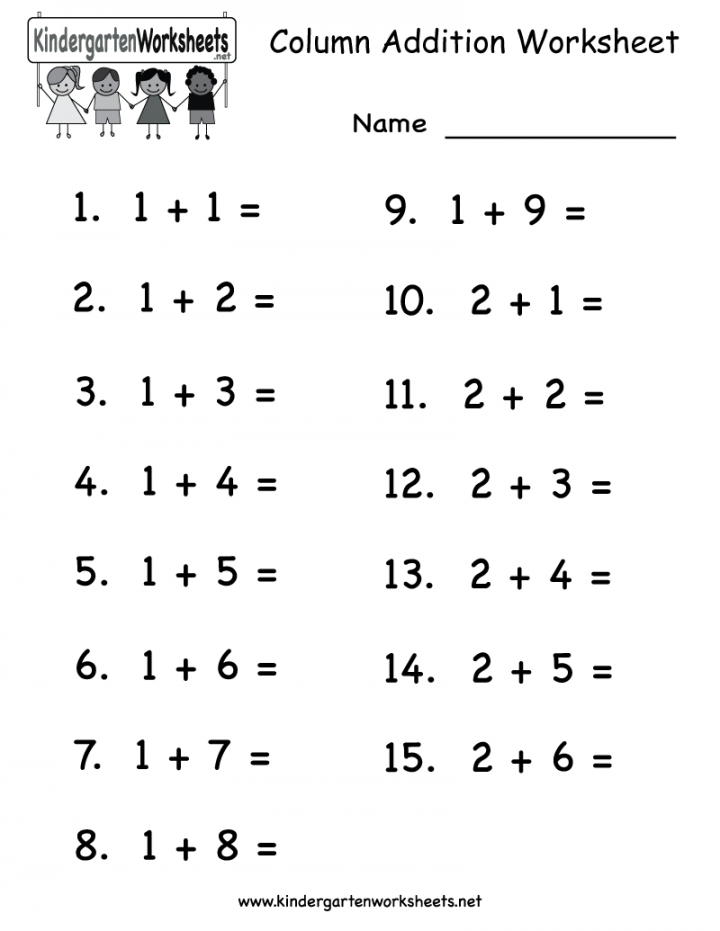 Kindergarten Column Addition Worksheet Printable  Kindergarten