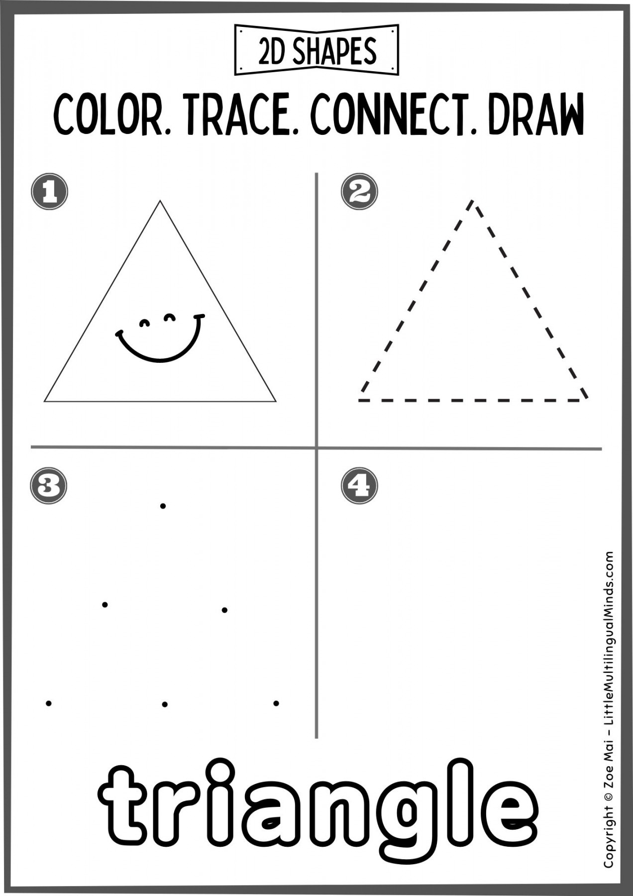 Kindergarten D Shapes Worksheet: TRIANGLES - Shape Sort, Shape Hunt, Math