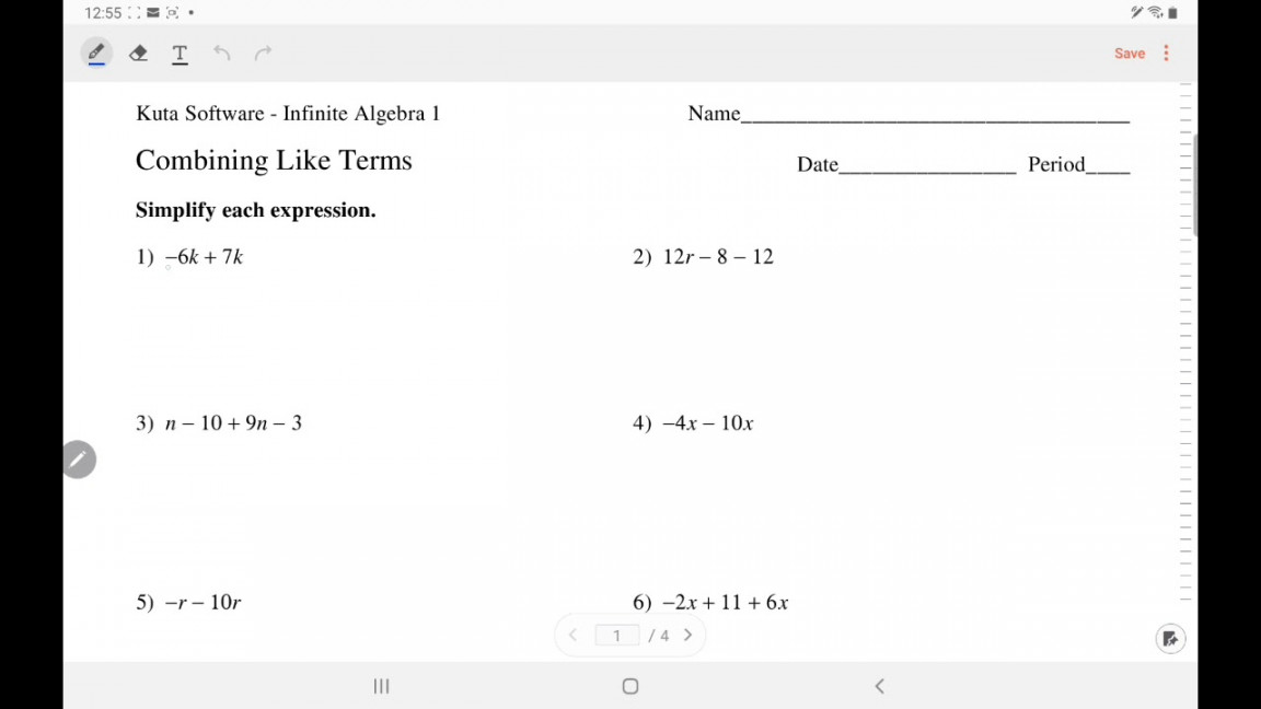 Kuta Software - Algebra : Combining Like Terms  IngWan Steiner