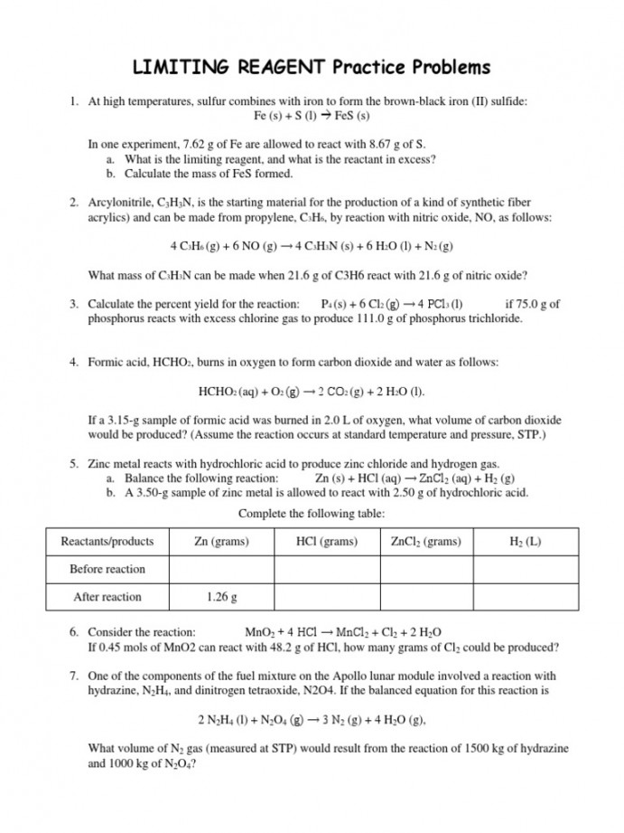 Limiting Reagent Practice Problems  PDF  Chlorine  Chemical