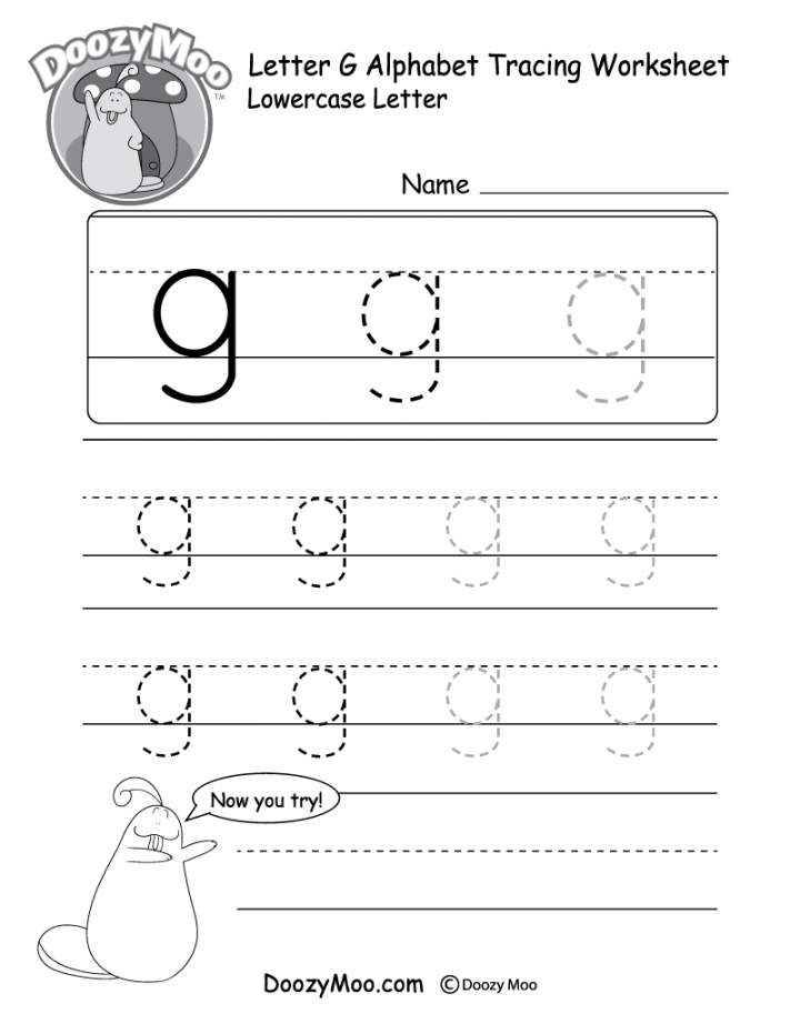 Lowercase Letter "g" Tracing Worksheet - Doozy Moo